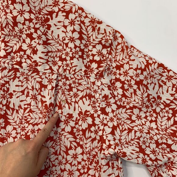 Vintage Chaps Ralph Lauren Shirt Mens L Large Red Floral Hawaiian Short Sleeve - Picture 8 of 10